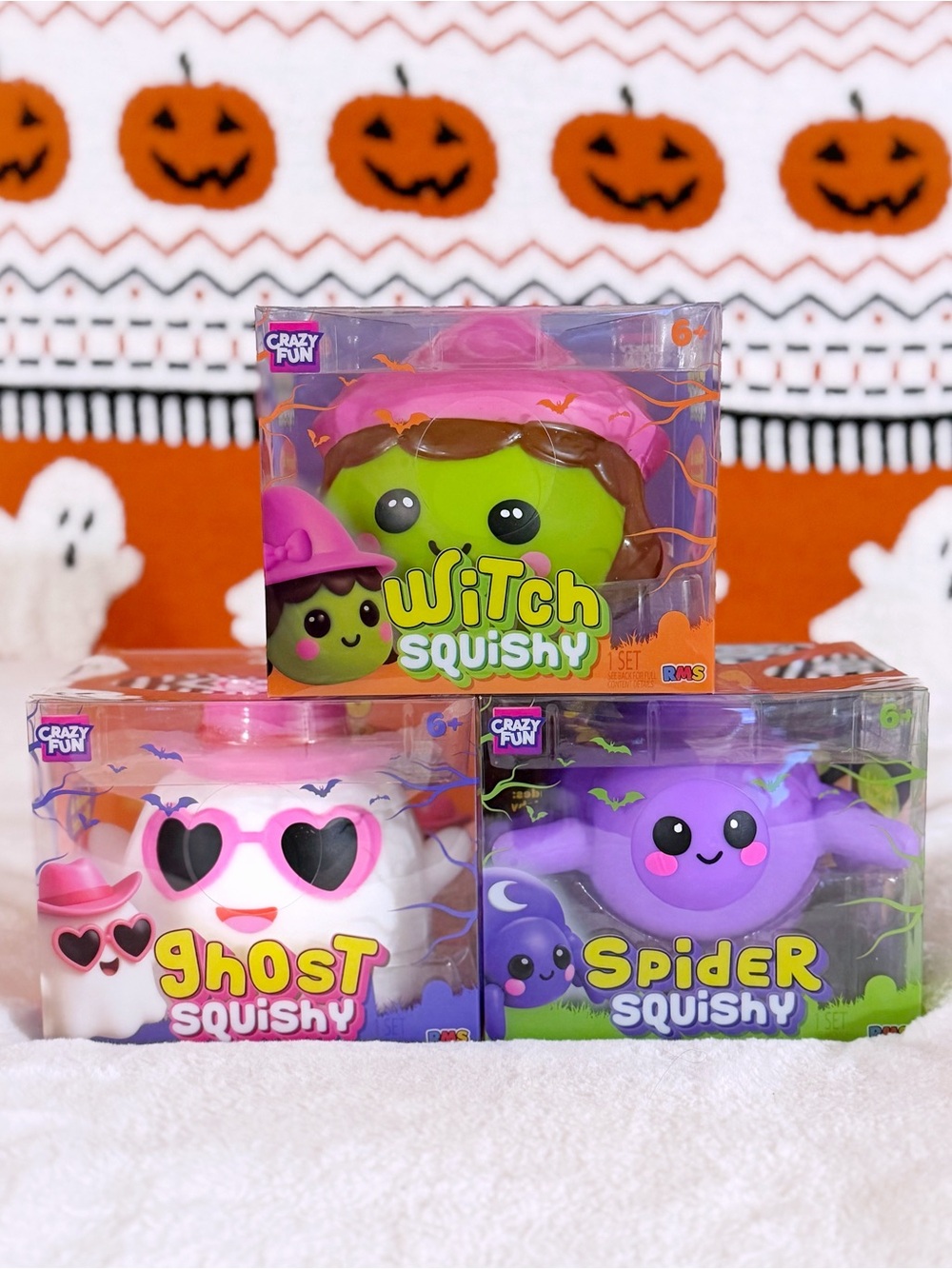 Halloween Crazy Fun Spider, Ghost, Witch Squishy Bundle